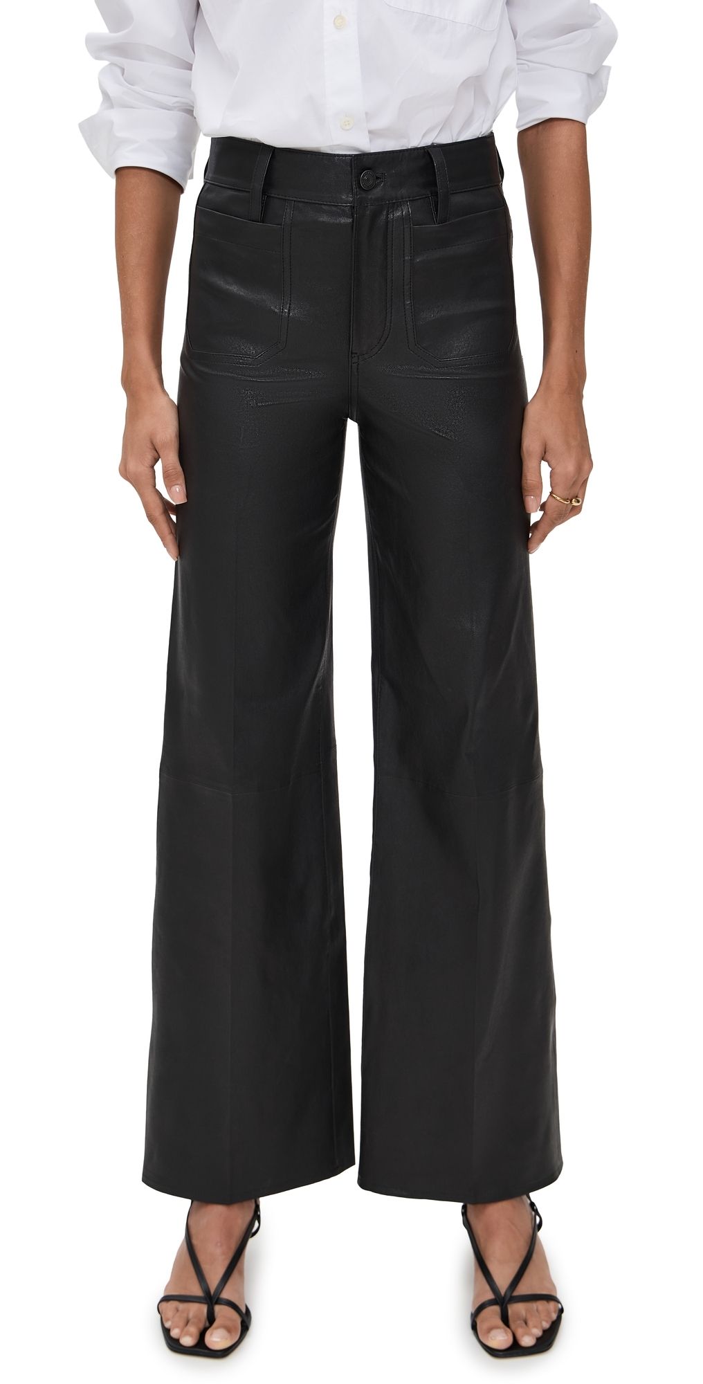 FRAME Leather Le Slim Palazzo Modernist Pocket Pants Black 27