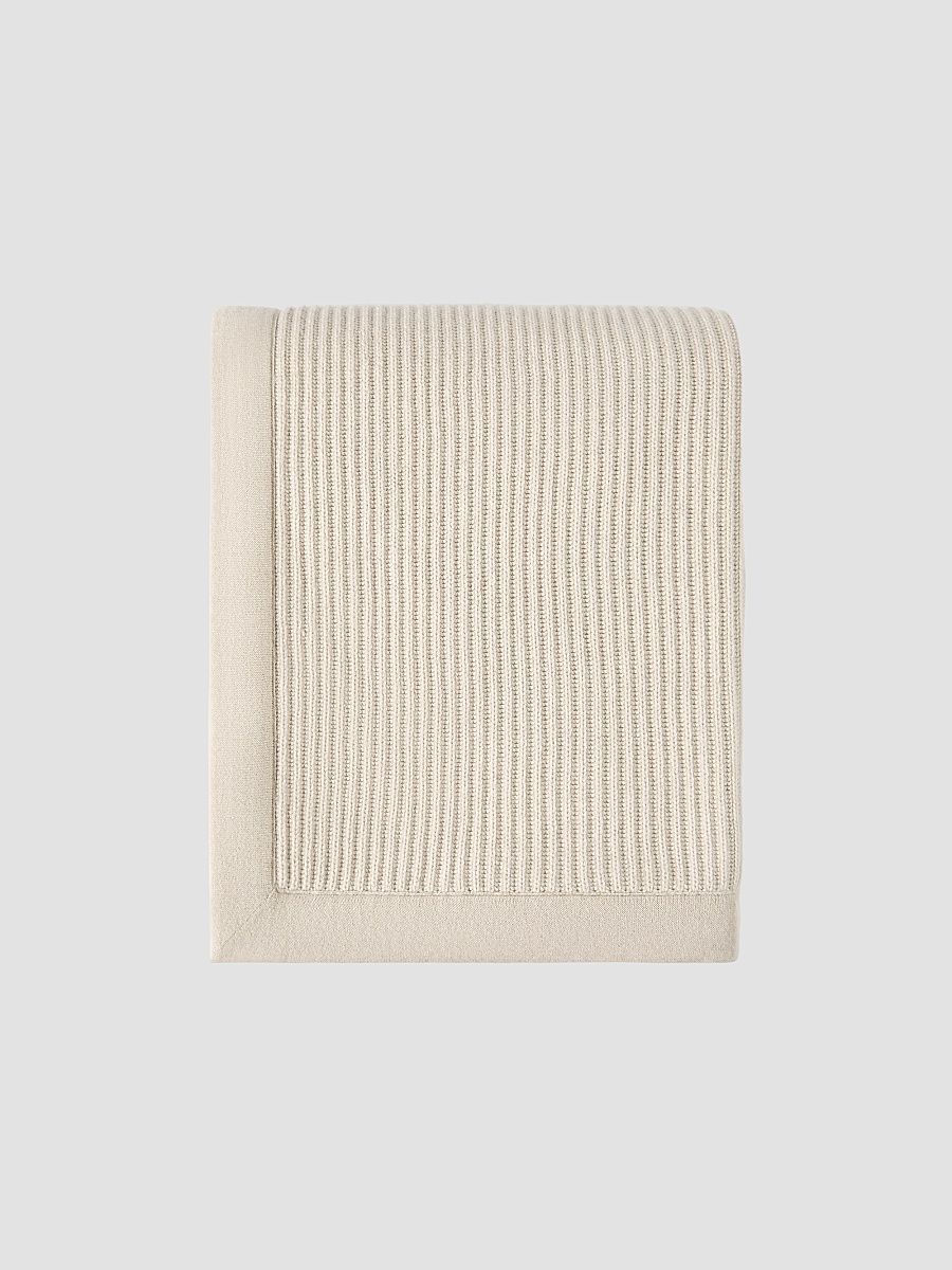 Brunello Cucinelli Cashmere Half English Rib Knit Throw - Warm Beige