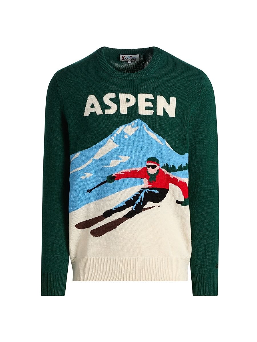 Men's Heron Wool-Blend Jacquard Crewneck Sweater - Aspen - Size XL