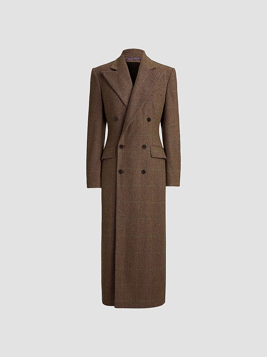 Women's Affton Houndstooth Cashmere-Wool Overcoat - Brown - Size 8