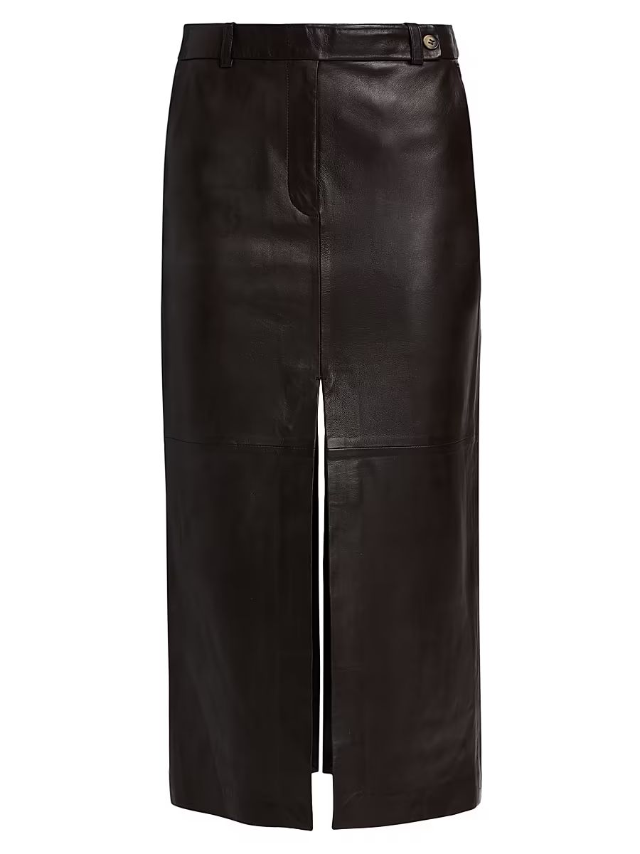 Women's Double Slit Leather Pencil Skirt - Chocolate - Size 2