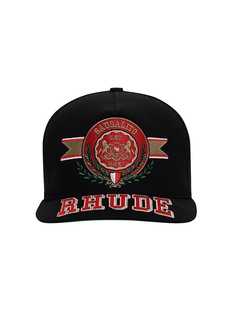 Men's Sausalito Crest Trucker Hat - Black Red White