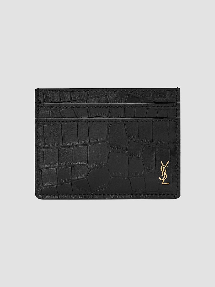 Saint Laurent Men's Tiny Cassandre Card Case in Crocodile-Embossed Matte Leather - Black