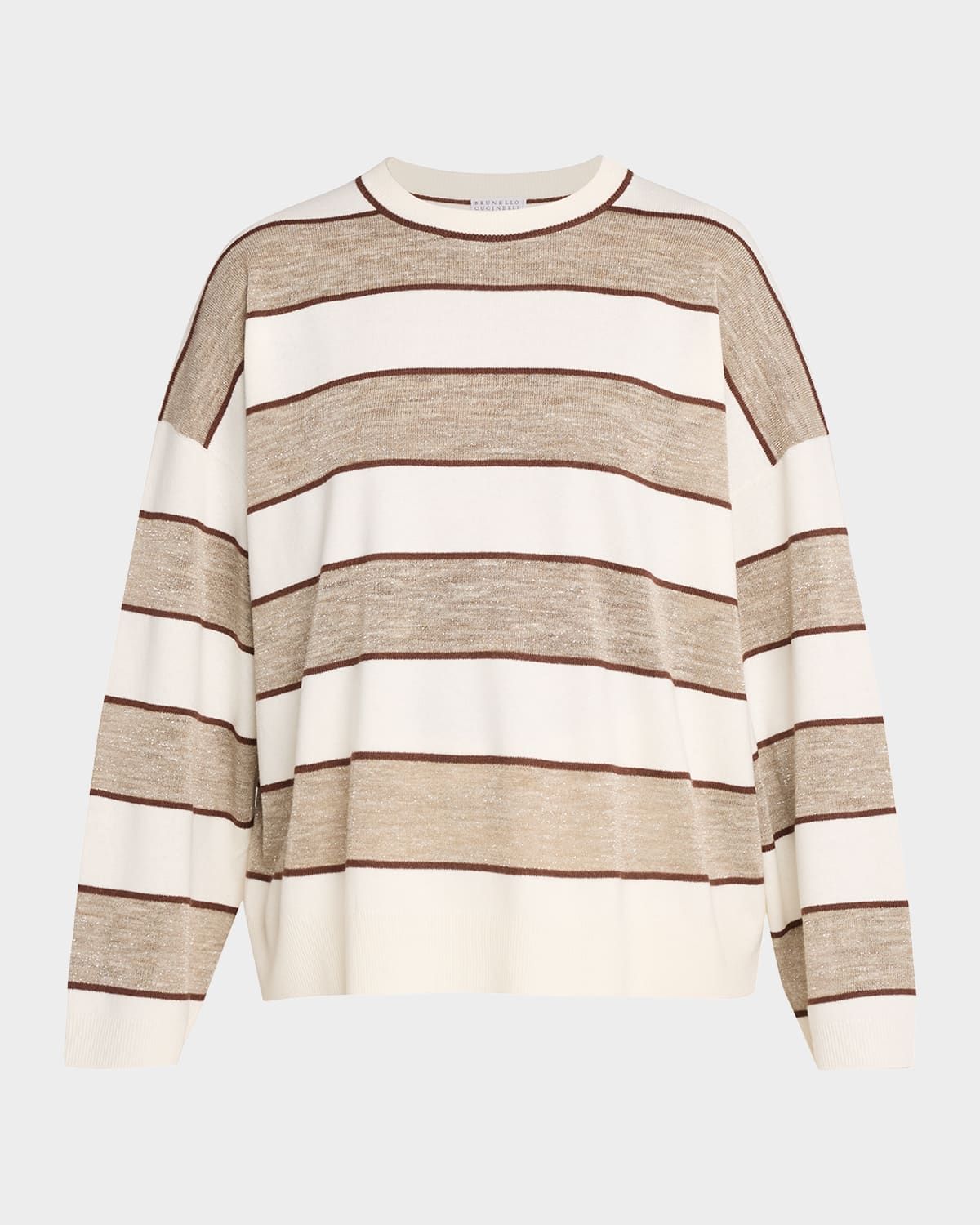 Shimmering Striped Wool-Cashmere Crewneck Sweater