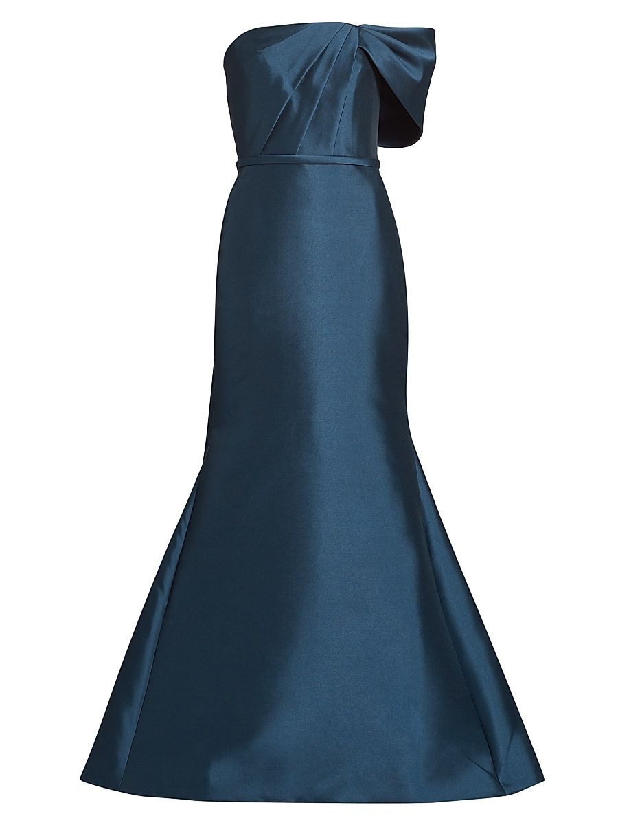 Women's Pleated Taffeta Strapless Gown - French Blue - Size 12
