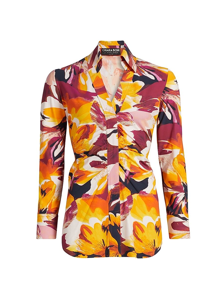 Women's Shohreh Printed Jersey Long-Sleeve Top - Abstract Flower Brown - Size 4