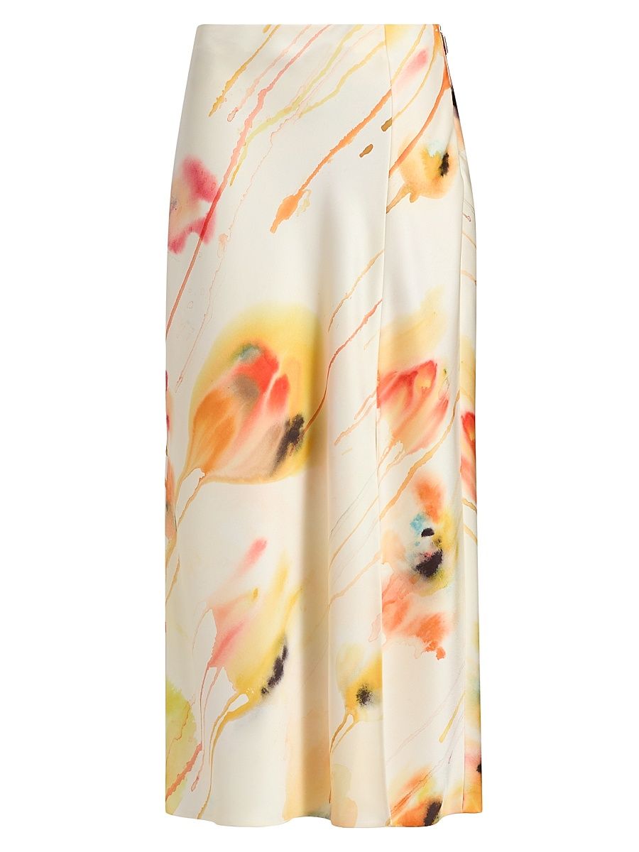 Women's Floral Satin Midi-Skirt - Limoncello Multi - Size 14