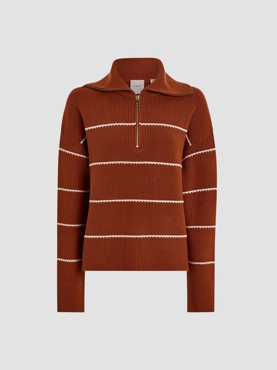 Varley Women's Swanson Striped Zip-Front Sweater - Ginger Bread - Size Medium