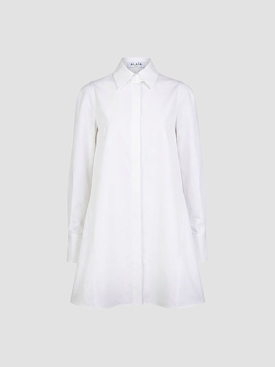 ALAÏA Women's Cotton Poplin A-Line Mini Shirtdress - Blanc - Size 10