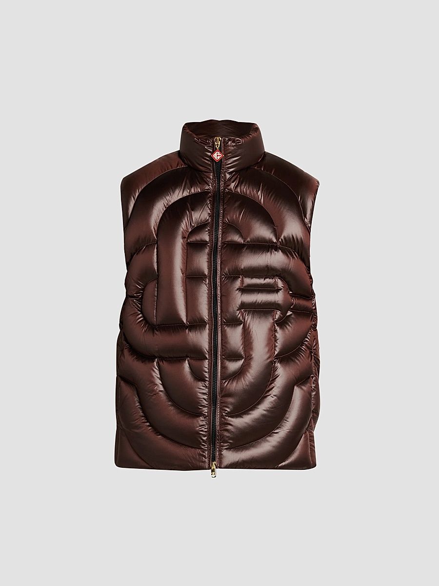 Men's Quilted Nylon Puffer Vest - Dark Brown - Size XXL