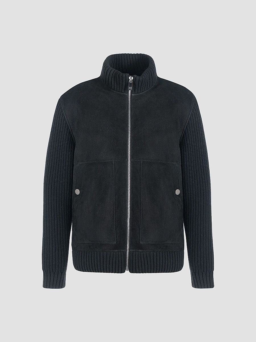 Gorski Men's Merino Shearling Lamb Jacket with Knit Sleeves and Hem - Black - Size XXL