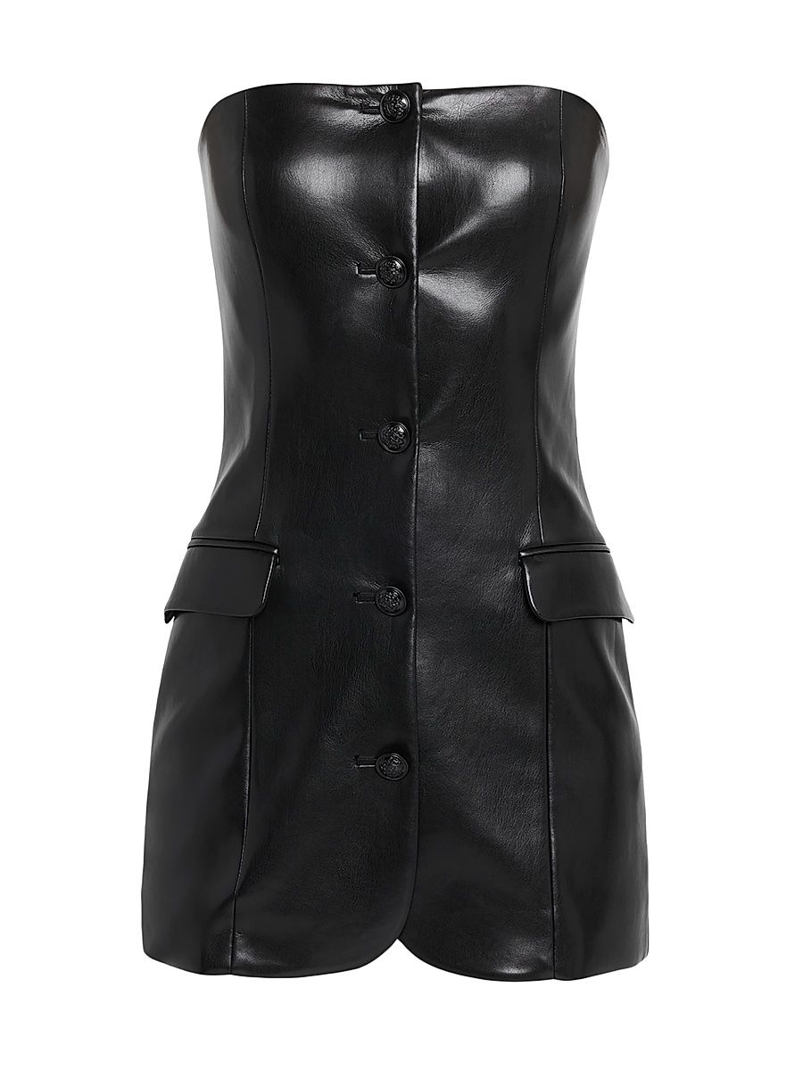 Women's Madison Strapless Vegan Leather Minidress - Black - Size 10