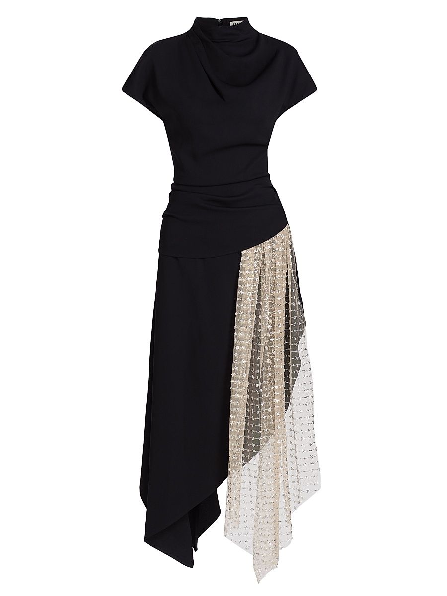 Women's Effie Sheer Panel Midi-Dress - Black Stardust - Size 4