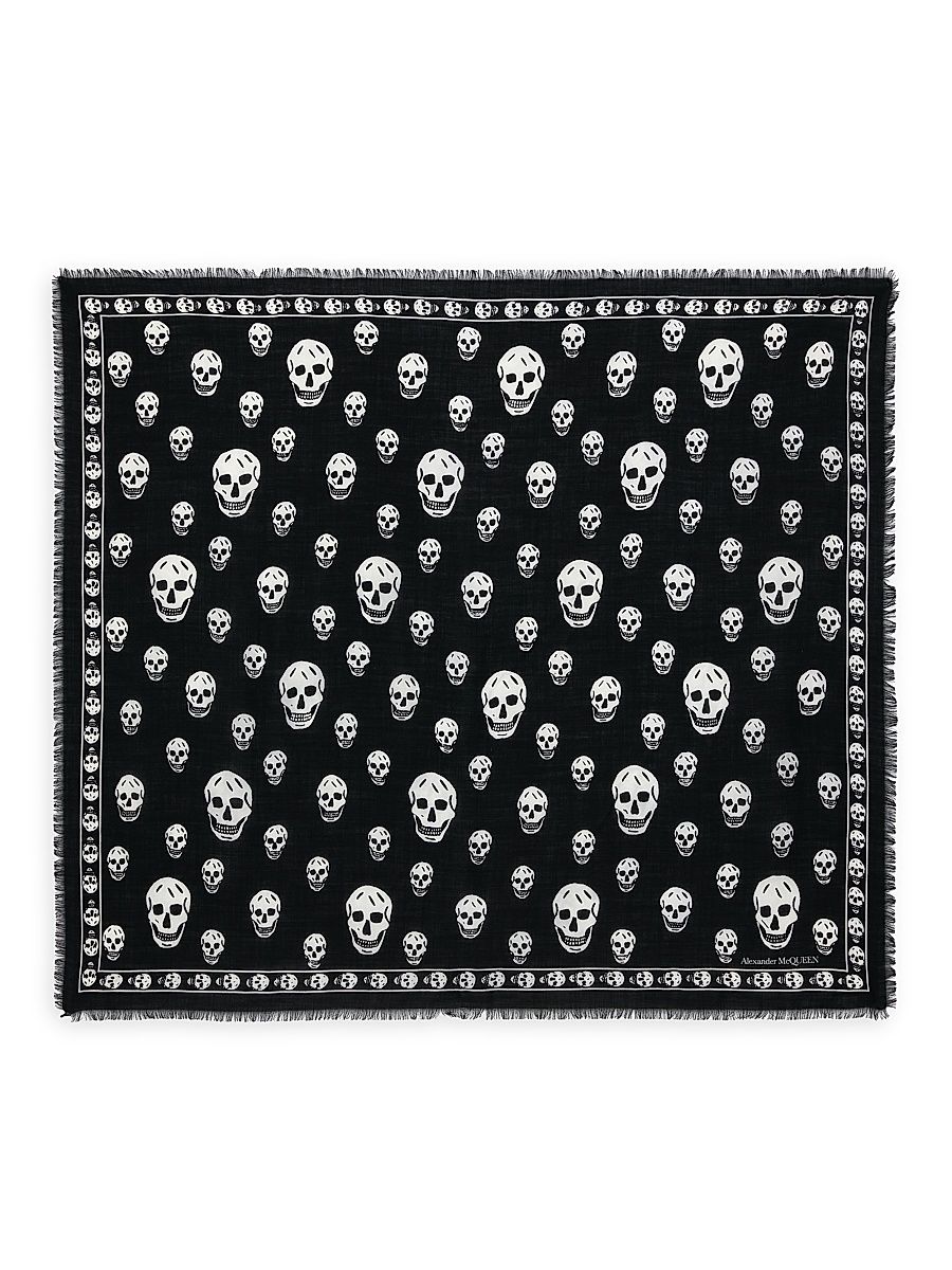 Women's Skull Silk Chiffon Scarf - Black Ivory