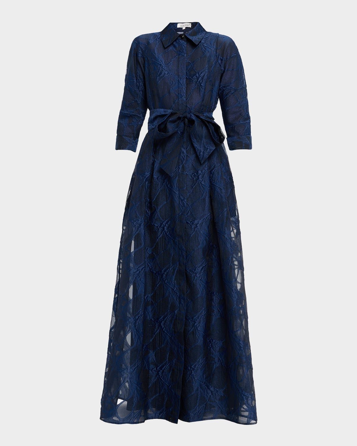 Tie-Waist Jacquard Organza Shirt Gown
