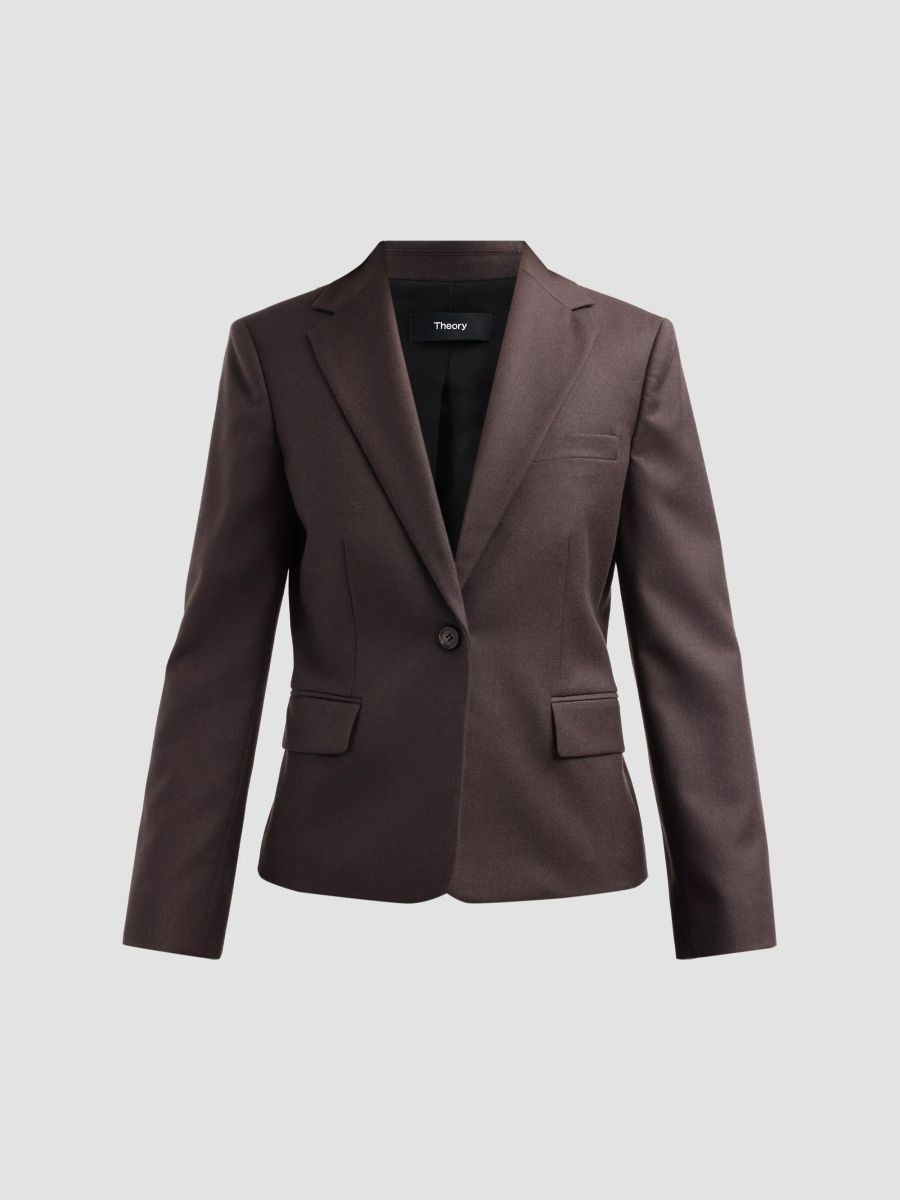 Theory Women's Virgin Wool Single-Breasted Jacket - Cacao - Size 16