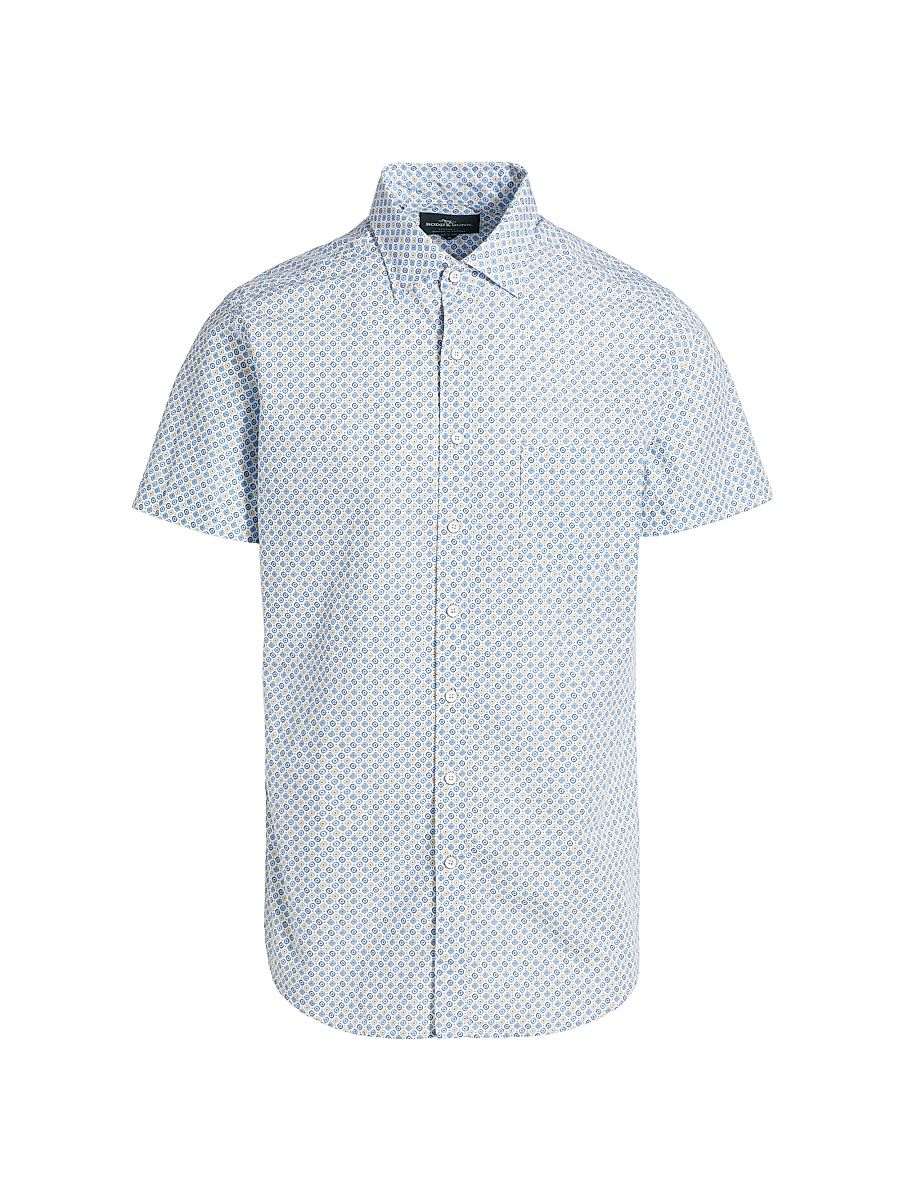 Men's Glenariffe Geometric Cotton Short-Sleeve Shirt - Snow - Size XXL