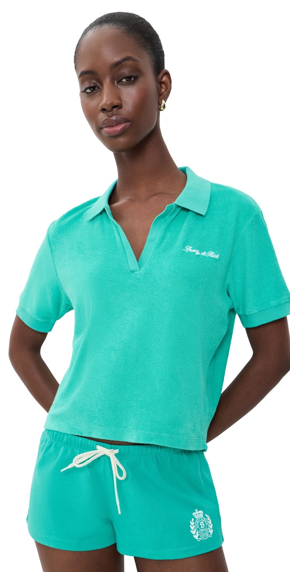 Sporty & Rich Signature Logo Terry Polo Amalfi Green White S