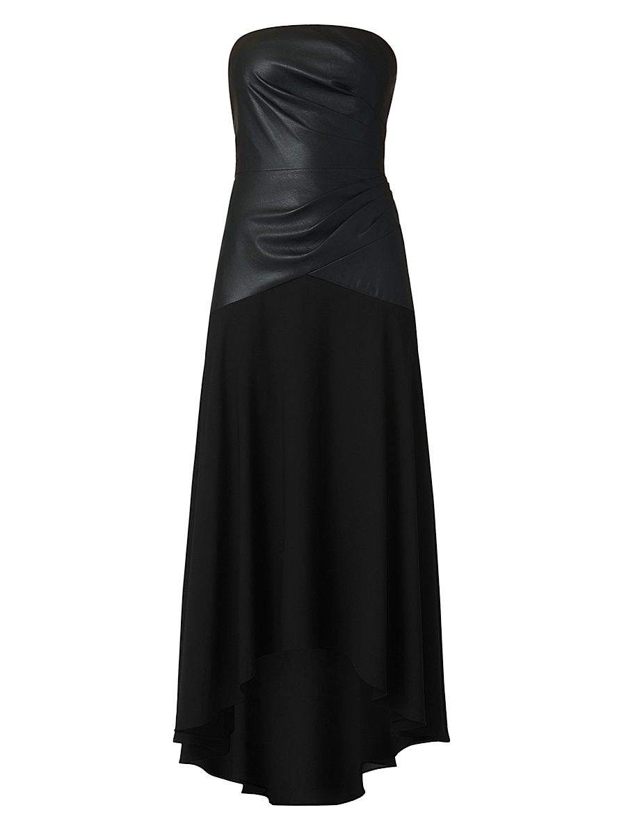 Shoshanna Women's Rustin Draped Faux-Leather Strapless Midi-Dress - Jet - Size 14