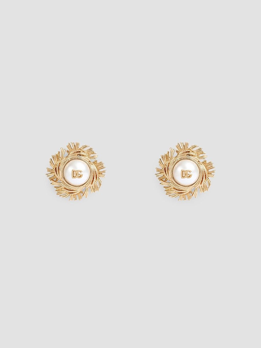 Women's Goldtone & Imitation Pearl Logo Clip-On Earrings - Gold
