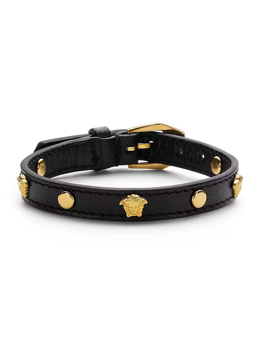 Men's Medusa Brass & Leather Bracelet - Black Versace Gold