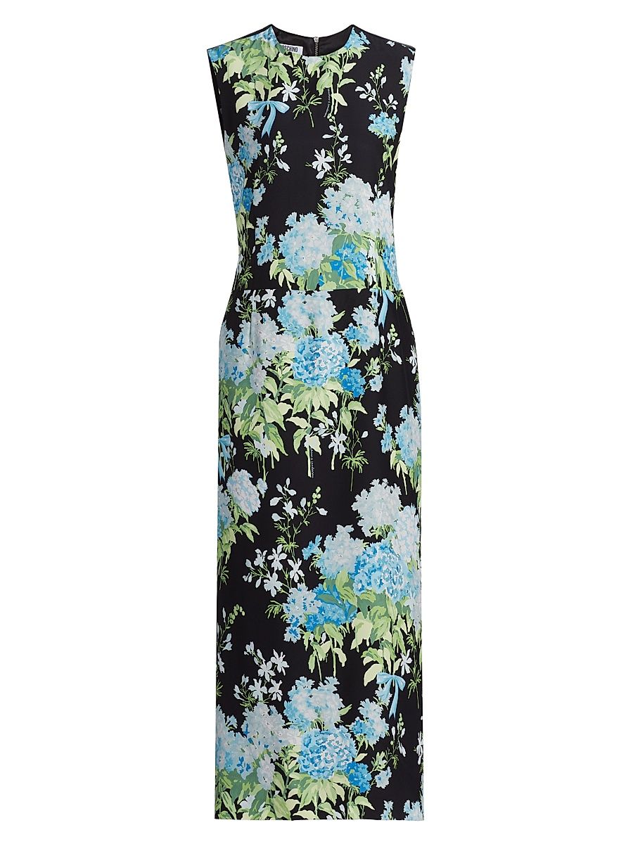 Women's Floral Silk Midi-Dress - Multi Black - Size 4