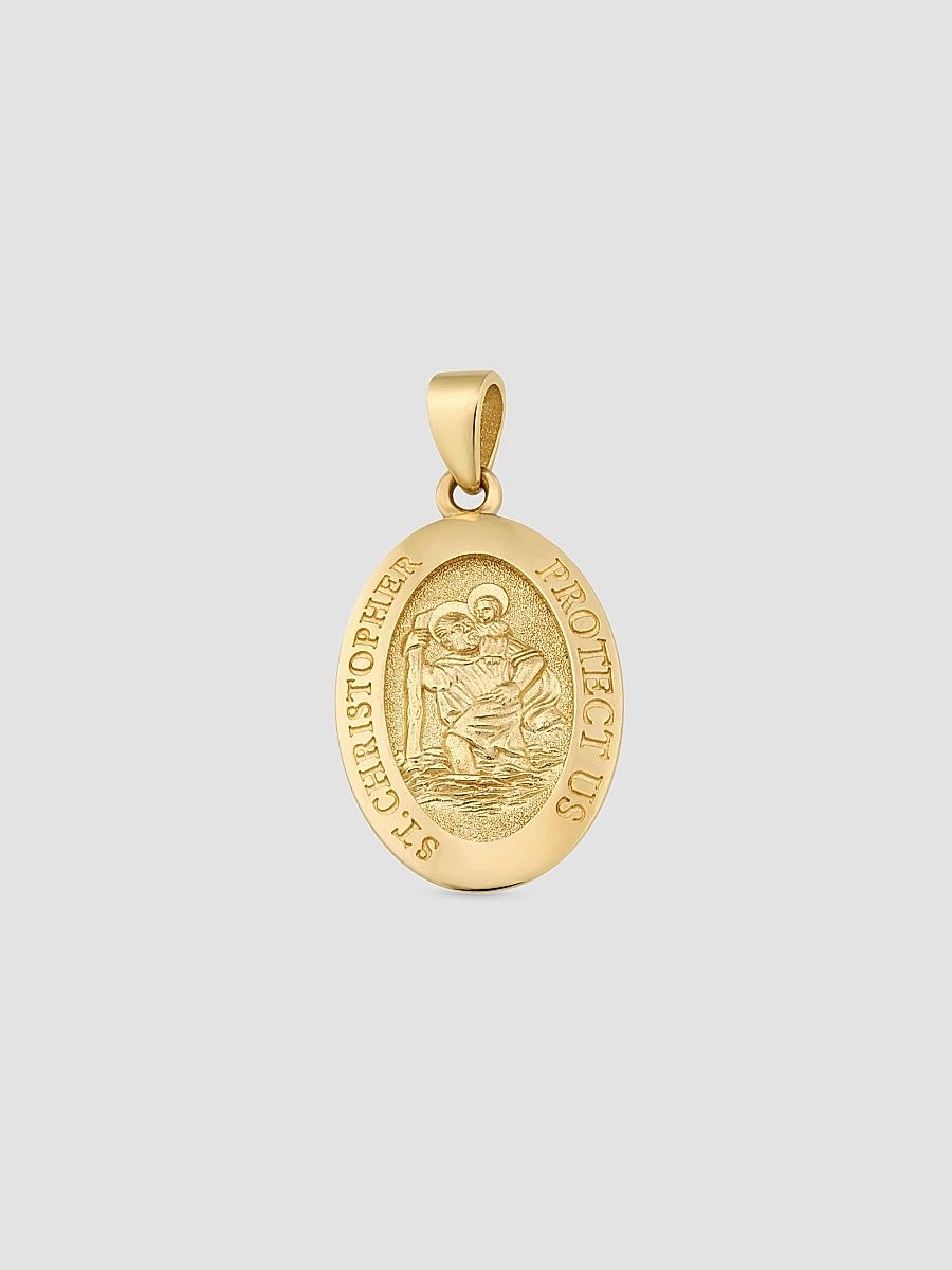 Women's St. Christopher Medal Pendant Charm in 14K Yellow Gold - Gold