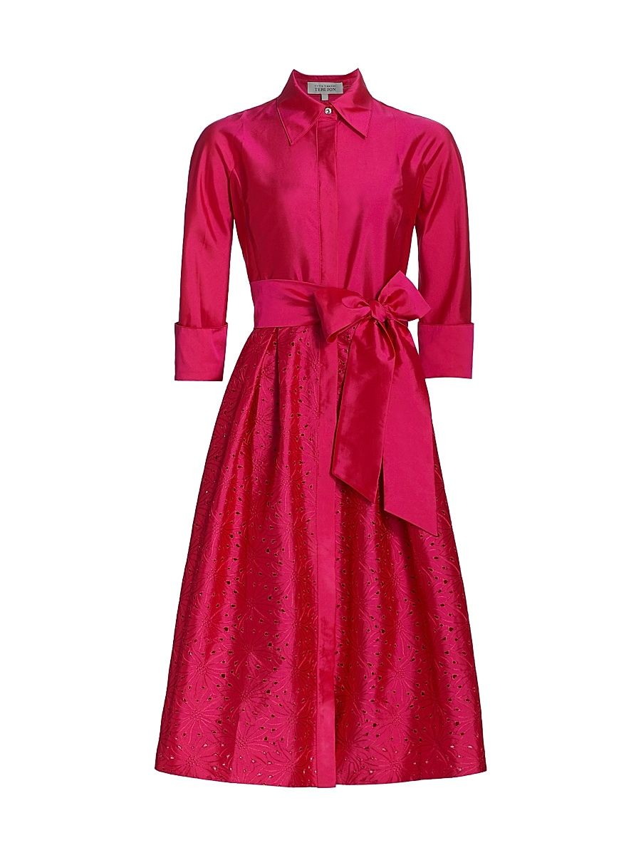 Women's Taffeta Laser Cut Shirtdress - Hot Pink - Size 16