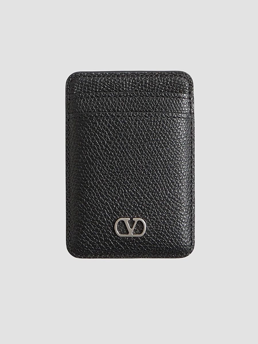 Valentino Men's VLogo Signature Magnetic Cardholder in Grainy Calfskin - Black