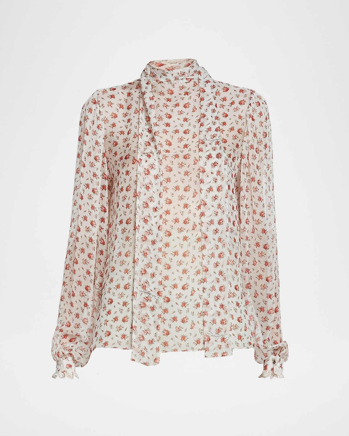 Floral Tie-Neck Chiffon Blouse