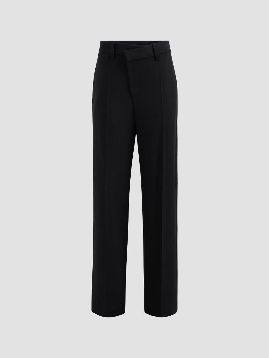 Brunello Cucinelli Women's Virgin Wool Gabardine Wrap-front Trousers with Monili - Black - Size 12