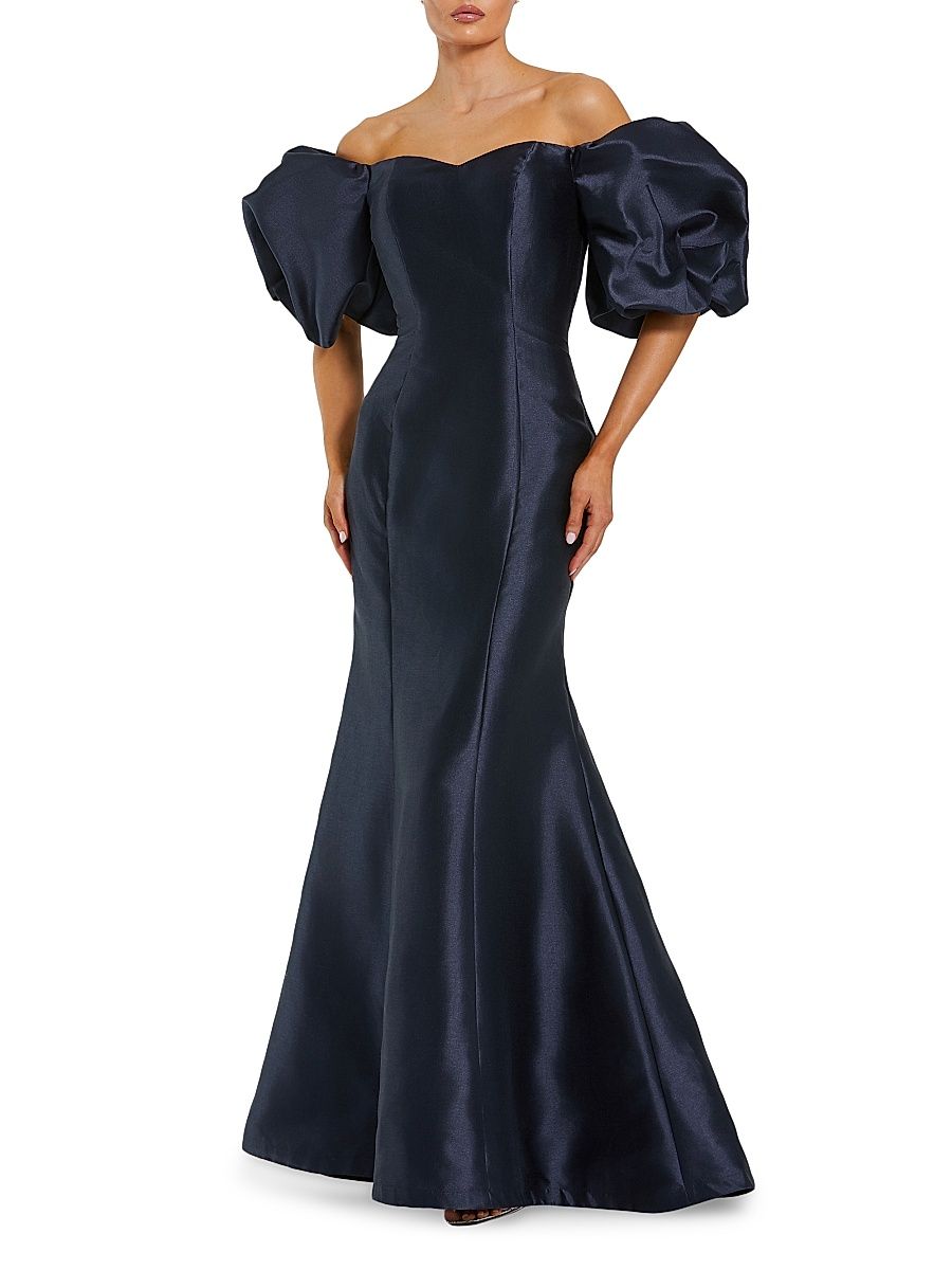 Women's Sweetheart Off-The-Shoulder Puff-Sleeve Gown - Midnight - Size 18