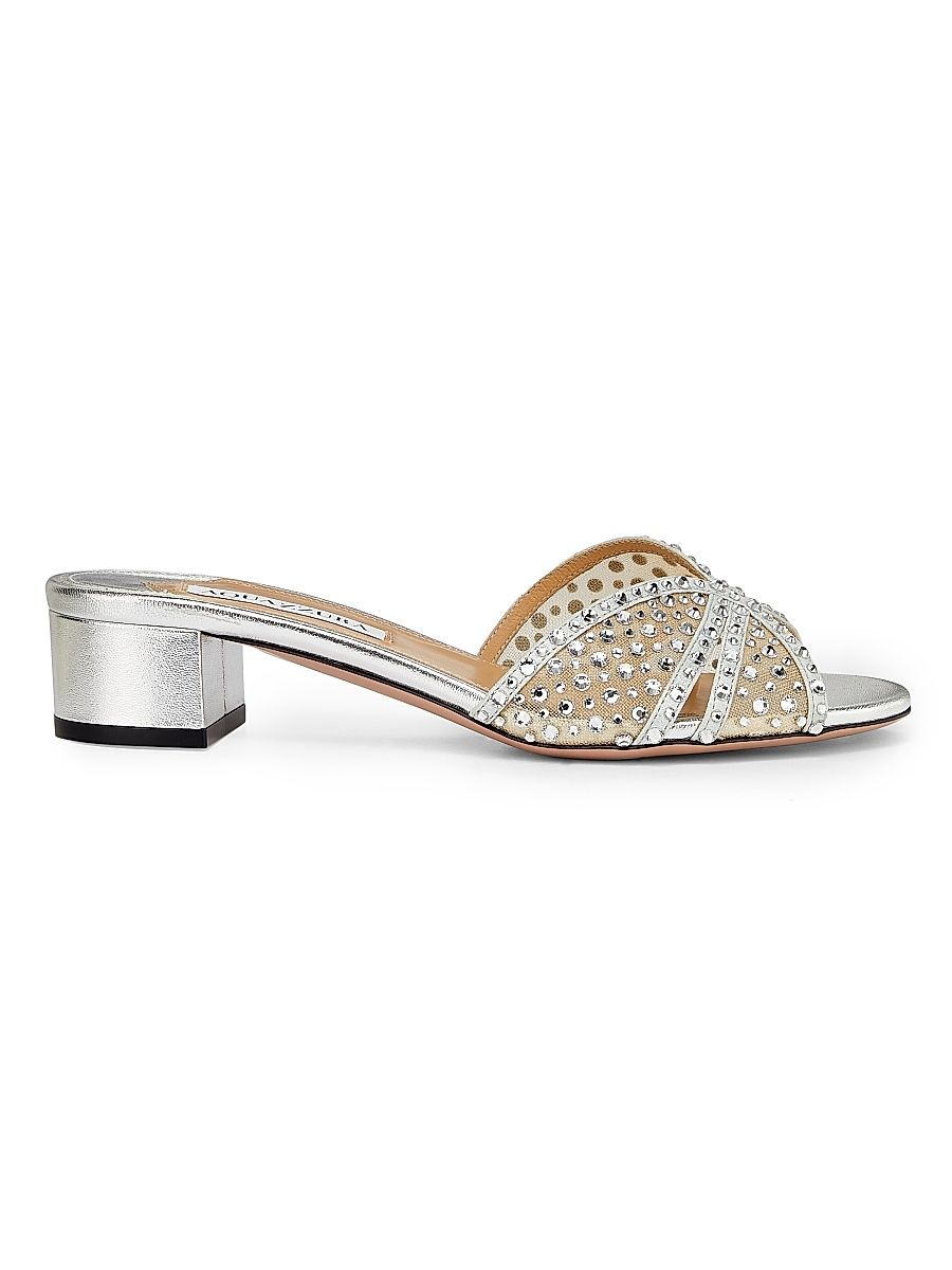Women's Crystal Lover 35MM Mules - Silver - Size 9