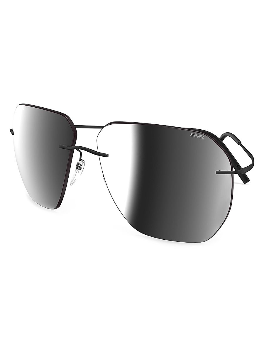 Men's Titan Minimal Art Felis 60MM Rectangular Sunglasses - Black Grey Mirror