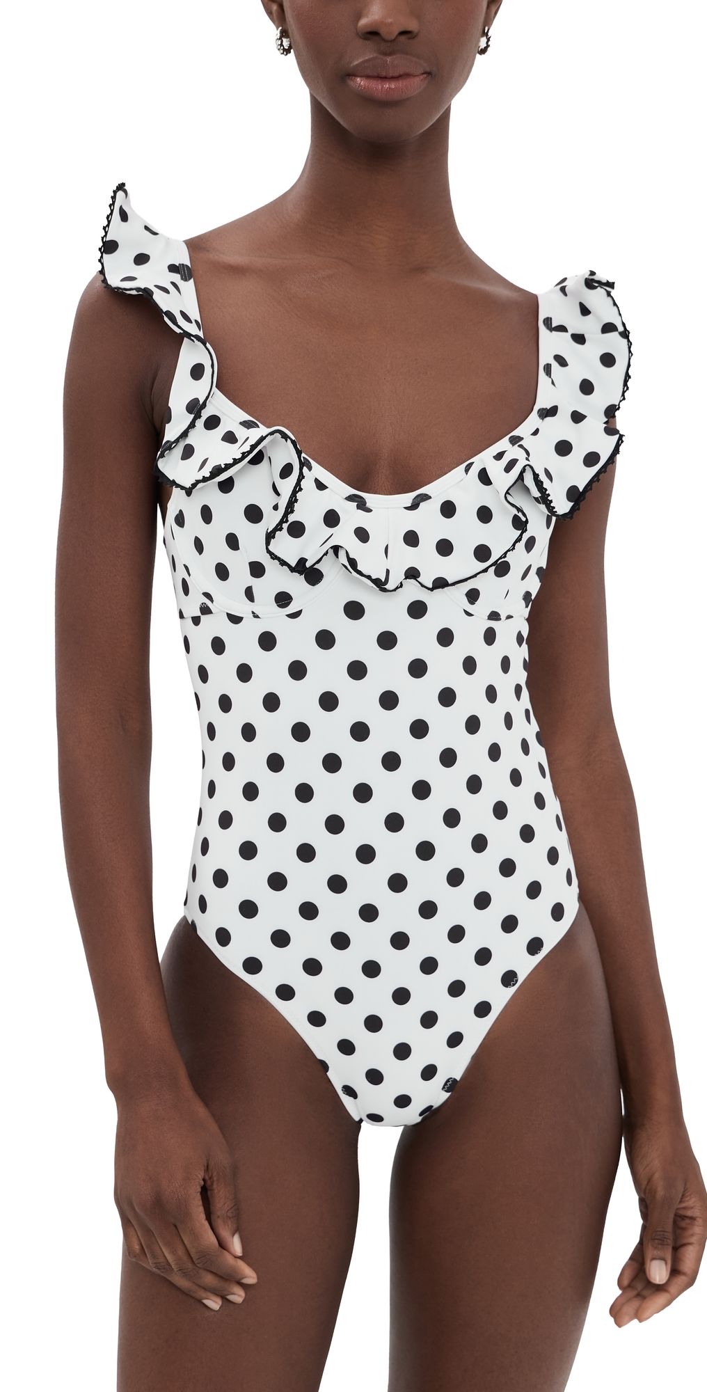 CAROLINE CONSTAS Anastasia One Piece IVORY BLACK POLKA DOT S