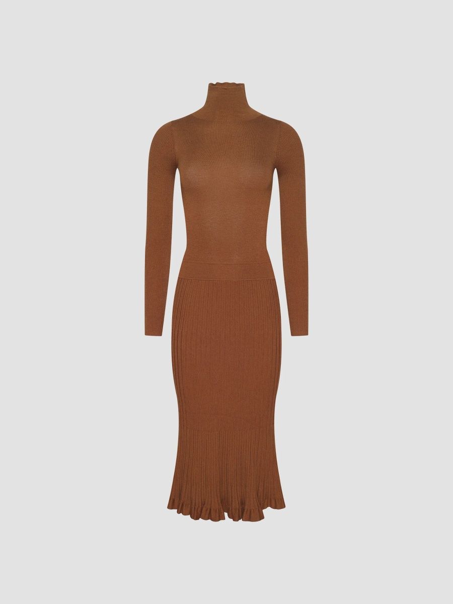 L'AGENCE Women's Solaire Knit Funnel-Neck Midi Dress - Amberwood - Size XL