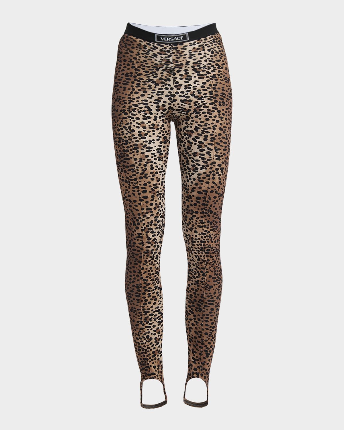 Leopard-Print 90s Versace Pull-On Stirrup Leggings