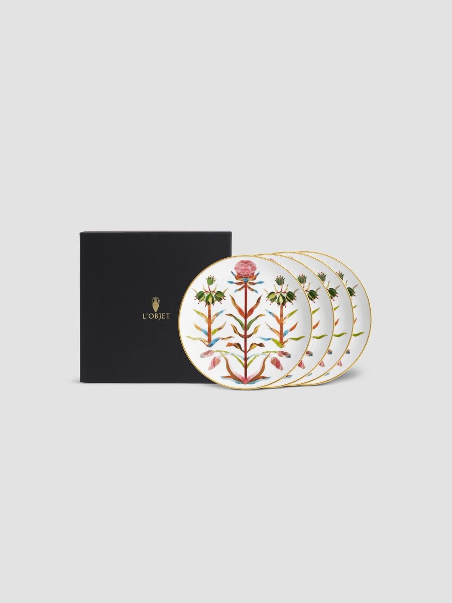 L'Objet Grand Tour 4-Piece 24K Yellow Gold Bread-Butter Plates - White