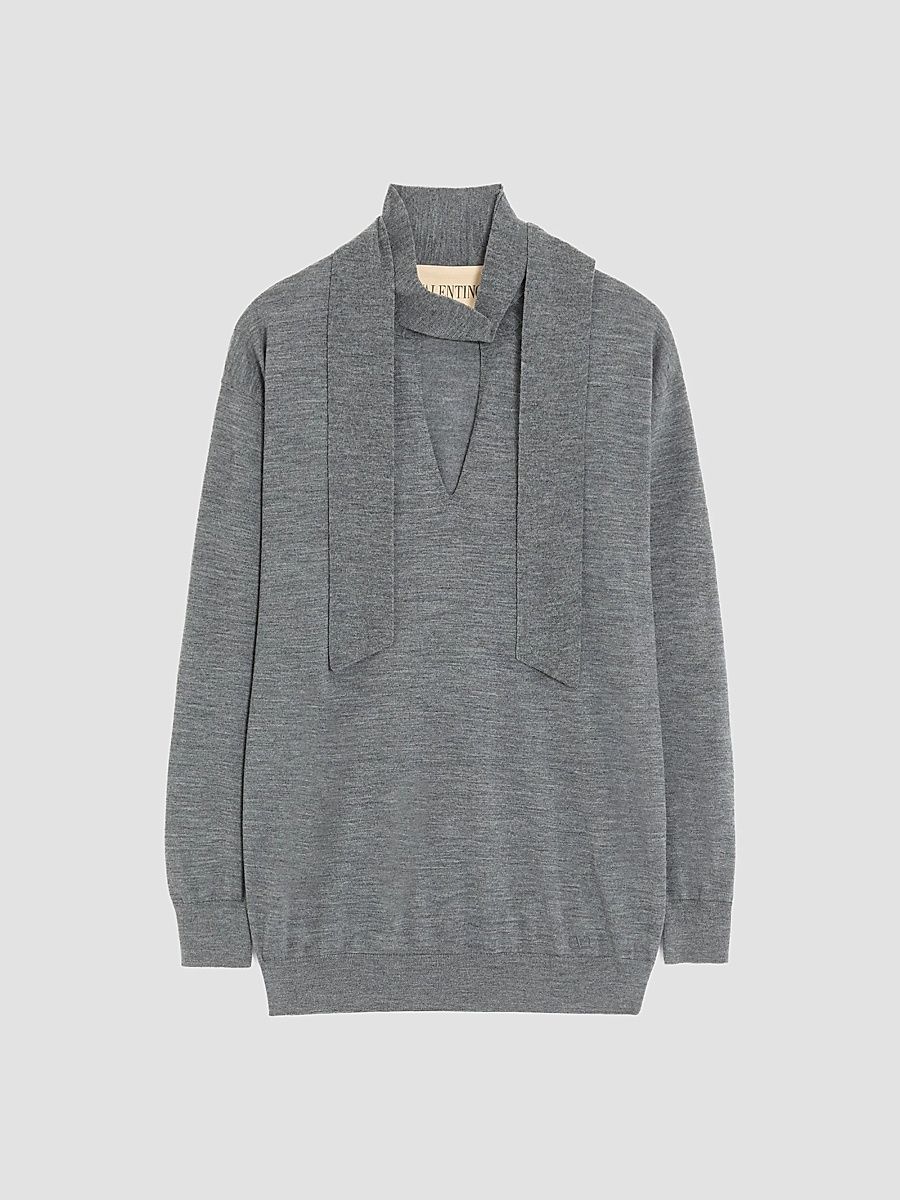 Women's Wool Sweater with Scarf - Grey - Size Small