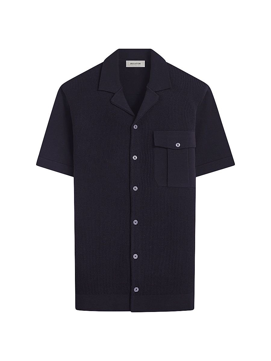 Men's Rib-Knit Cotton-Silk Button-Front Sweater - Black - Size XXL