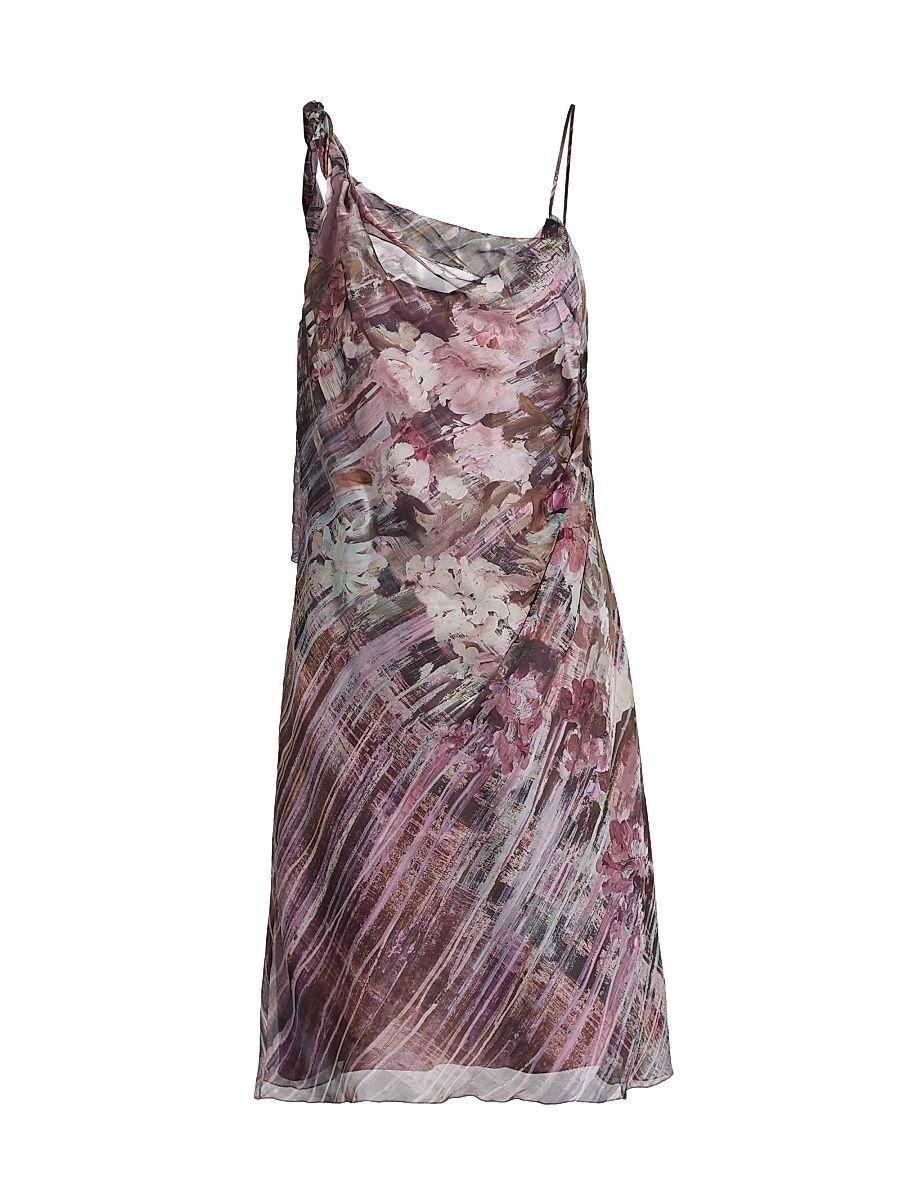 Women's Abstract Floral Silk Midi-Dress - Multi Violet - Size 6