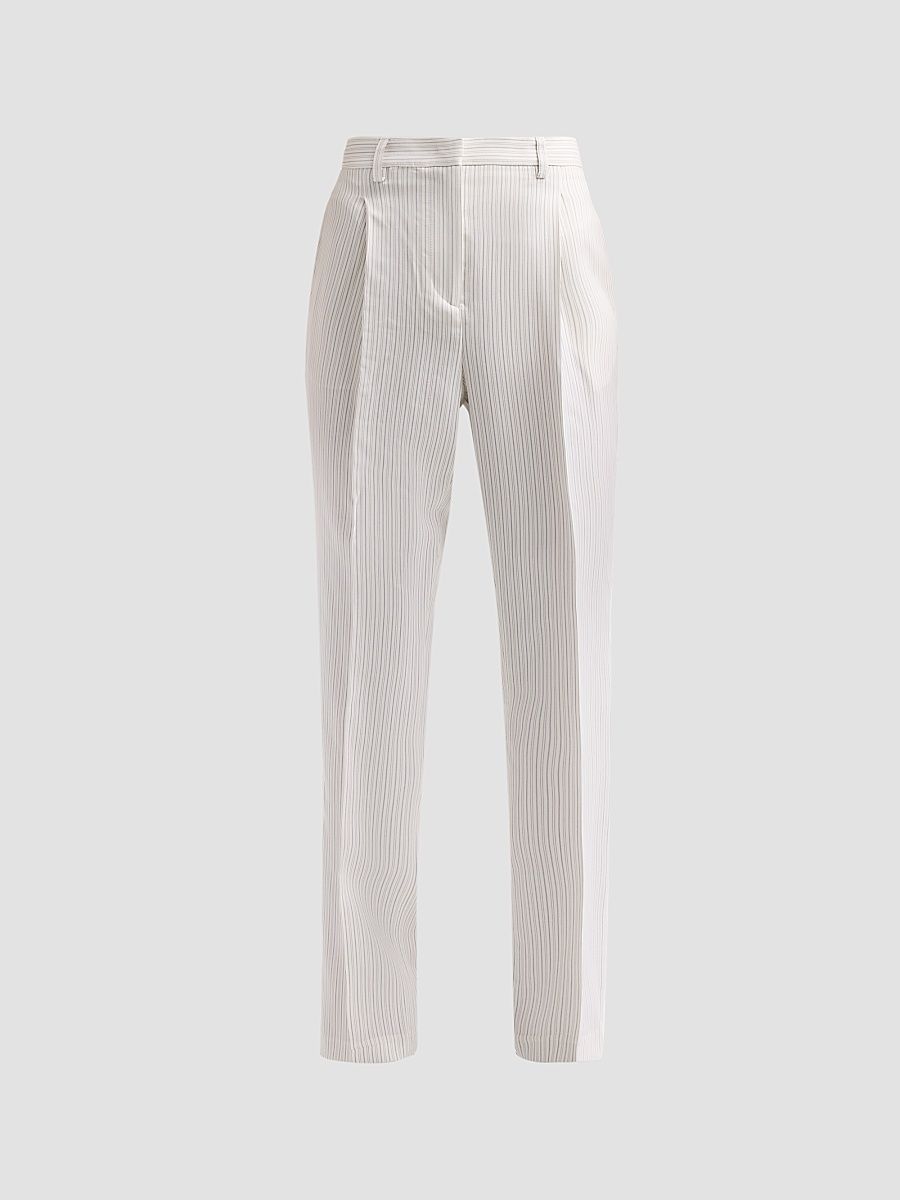 Women's The Anja Wool-Silk Trousers - Ivory Navy - Size 8