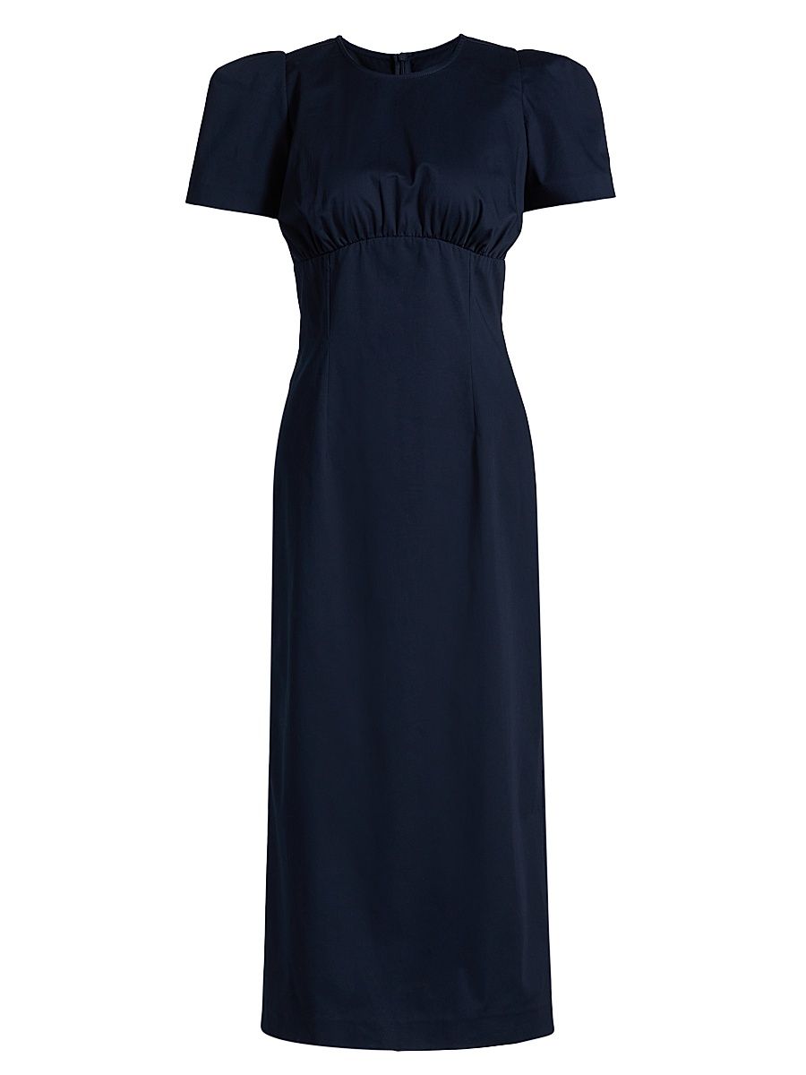 Women's Sygne Ruched Stretch-Cotton Crewneck Midi-Dress - Navy - Size 6