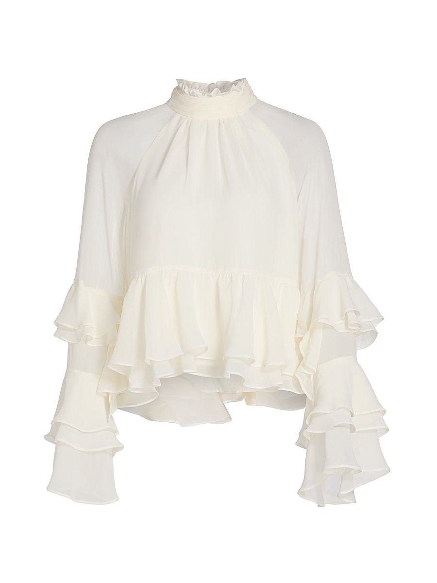 Women's Skylah Ruffle Long-Sleeve Blouse - Ivory - Size Large