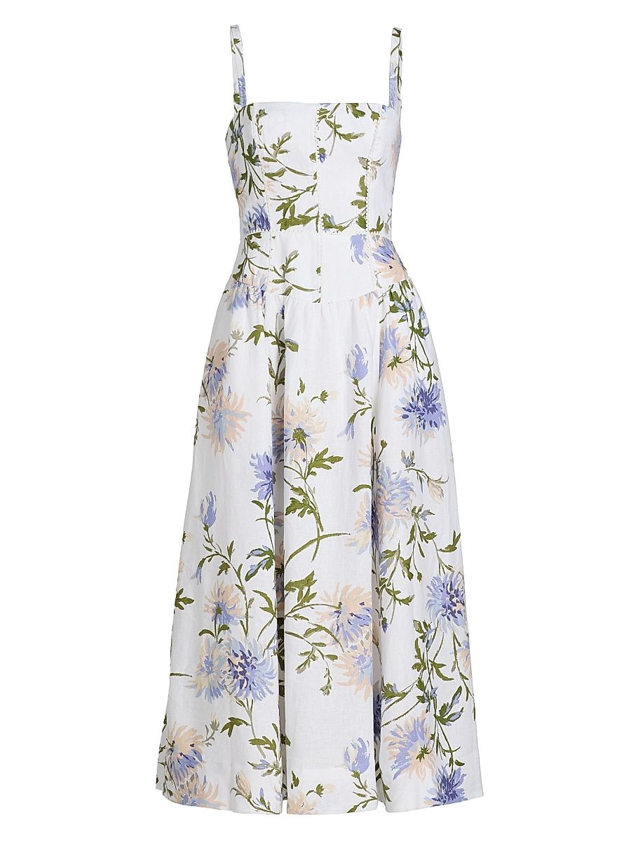 Women's Katarin Linen A-Line Midi-Dress - Serenity - Size 12