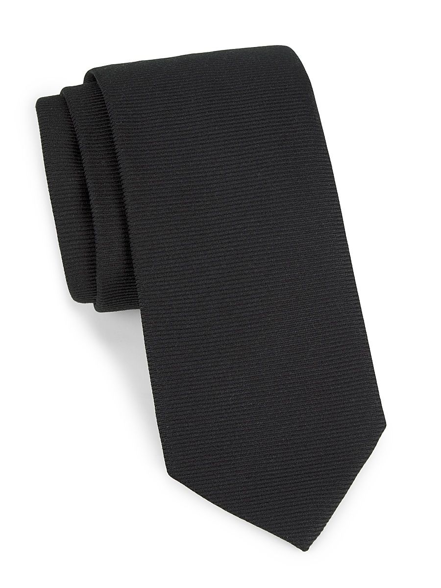Men's Textured Solid Silk Tie - Black