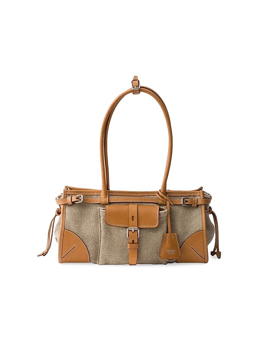 Women's Bonnie Medium Linen and Leather East West Bag - Beige Khaki