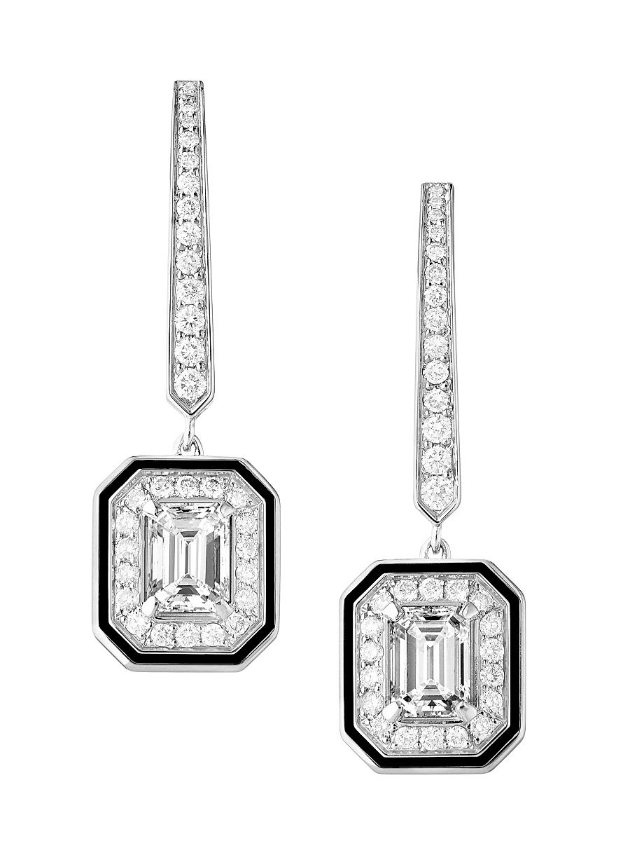 Women's Architecture-Vendome Lisere Sleepers 18K White Gold, 1.00 TCW Diamond & Lacquer Drop Earrings - White Gold