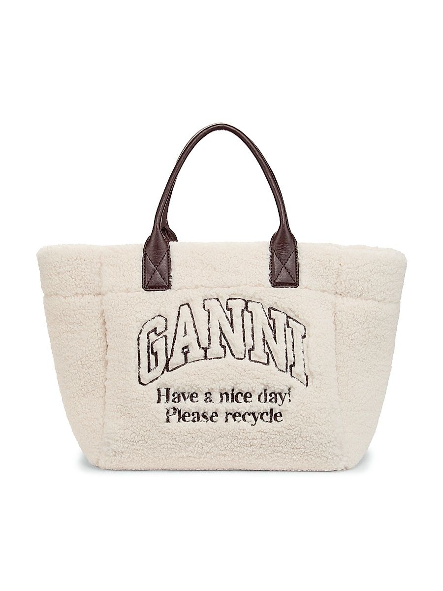 Women's Small Graphic Sherpa Shopper Tote Bag - Egret