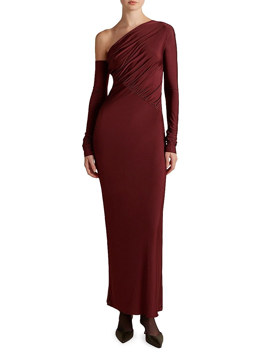 Women's Jersey One-Shoulder Draped Dress - Garnet - Size Medium